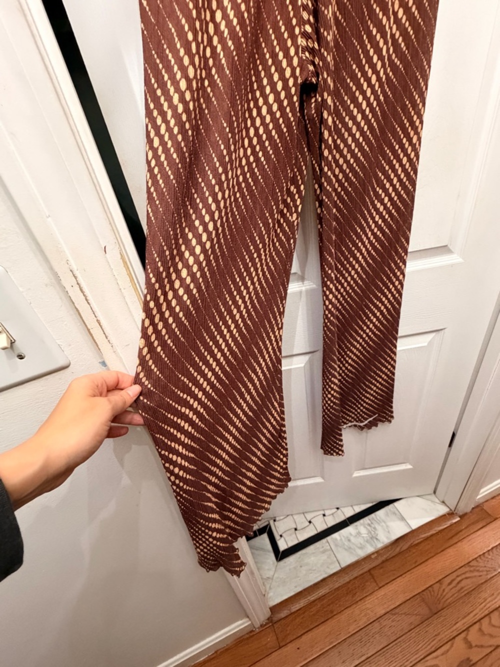 Urban Outfitters Brown and Cream Patterned see through wide-leg pants - Picture 4 of 6